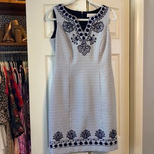 Katherine Kelly Navy & White Embroidered Dress. Womens Size 6.